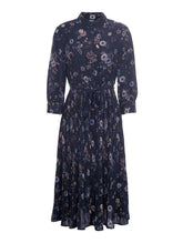 Navy floral dress on a white background