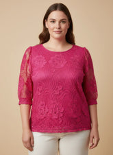 Plus Size Floral Lace Puff Sleeve Blouse | Zarnesh
