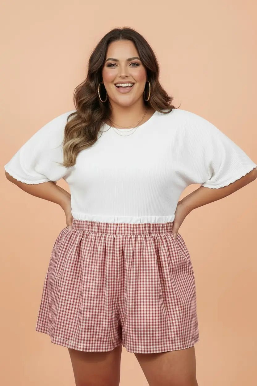 Plus Size Plaid Gingham Ruffle High Waist Shorts | Zarnesh
