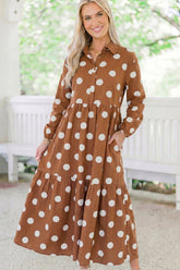 Polka Dot Collar Tiered Maxi Dress with Pockets | Zarnesh