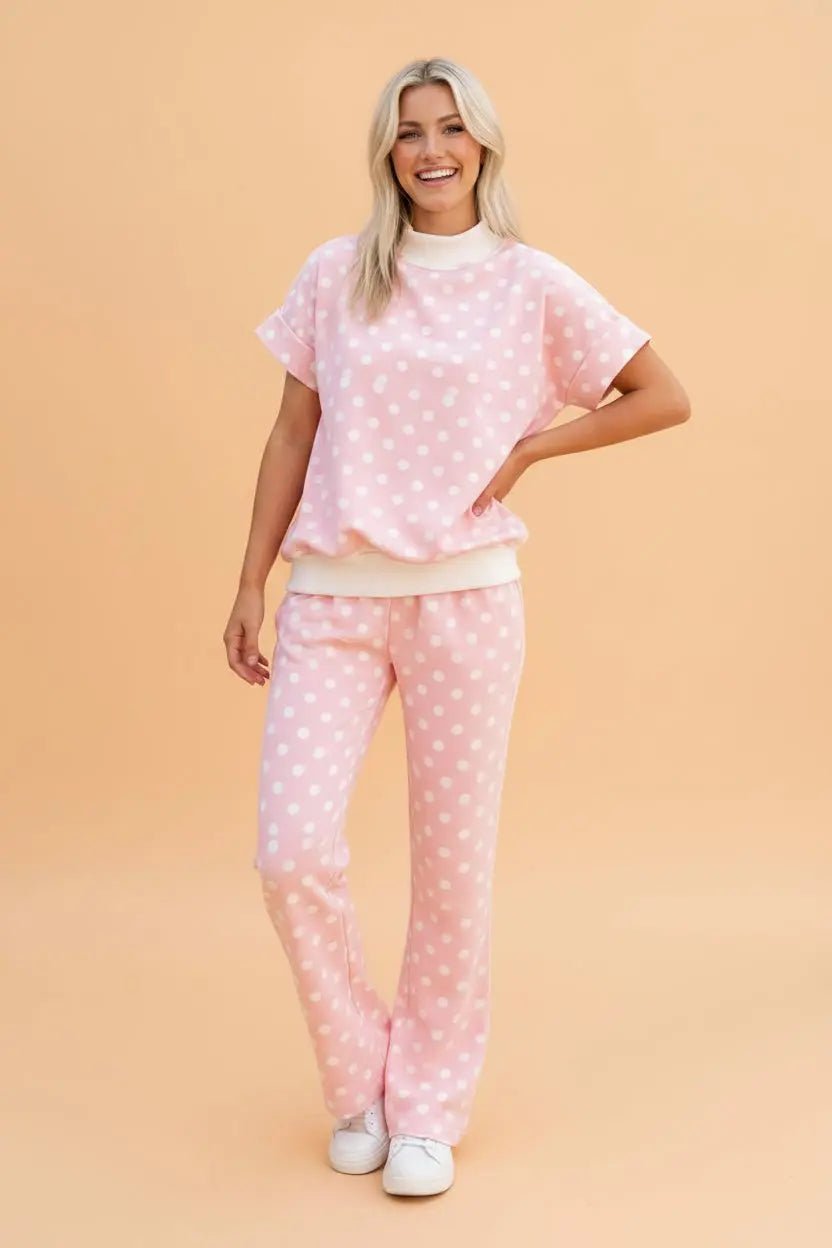 Polka Dot Mock Neck Top & Pants Lounge Set | Zarnesh