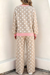 Polka Dot Pink Trim Sweatshirt Pants Set | Zarnesh