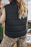 Black cable textured quilted puffer vest, back view
