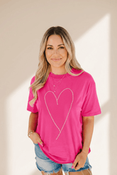 Rhinestone Heart Graphic Crew Neck T-Shirt | Zarnesh