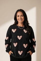 Ribbed Sequin LOVE Heart Patch Sweatshirt | Zarnesh