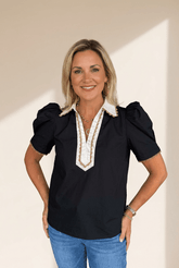 Ricrac Trim Puff Sleeve Patchwork Blouse | Zarnesh