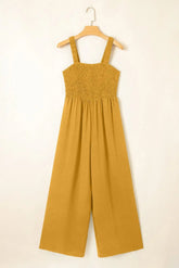 Sleeveless Smocked Wide Leg Jumpsuit with Pockets | Zarnesh
