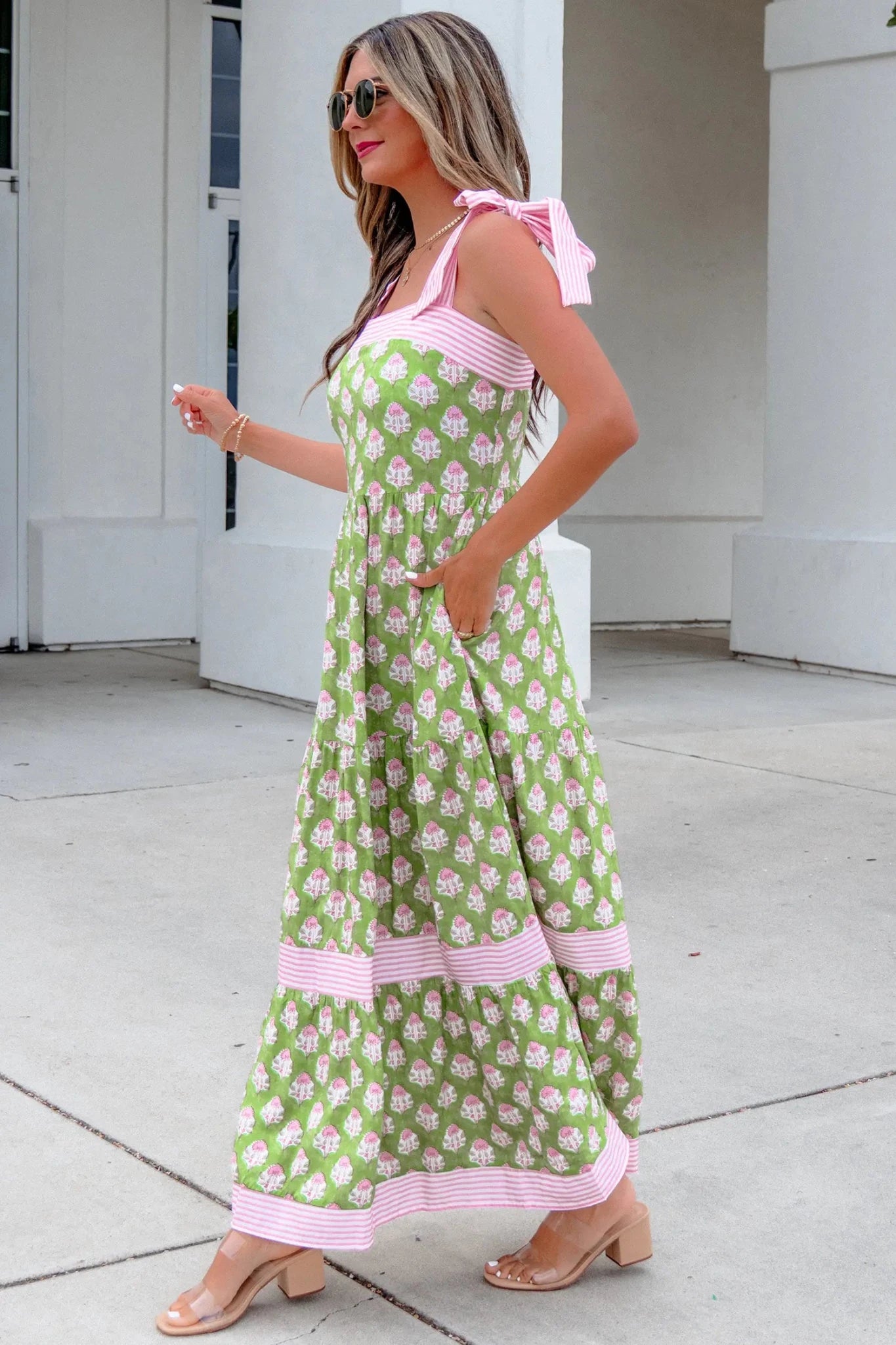 Smocked Floral Tie Strap Tiered Maxi Dress | Zarnesh