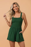 Smocked Sleeveless Pocketed Square Neck Romper | Zarnesh
