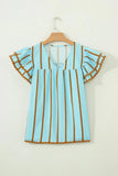 Stripe RicRac Double Frill Ruffle V-Neck Blouse | Zarnesh