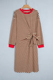 Stripe Tie Waist Long Sleeve Midi Dress | Zarnesh - Zarnesh