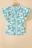 Striped Floral Flutter Sleeve V-Neck Blouse | Zarnesh