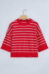 Striped Half Sleeve Drop Shoulder Sweater | Zarnesh - Zarnesh