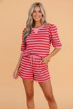 Striped Puff Sleeve Top & Shorts Lounge Set | Zarnesh