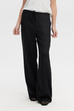 Person wearing black wide-leg pants on a white background