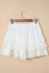 Tiered Lace Ruffle Drawstring Waist Shorts | Zarnesh