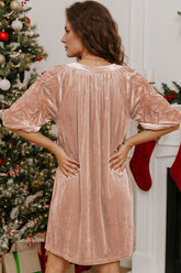 Velvet Embroidered Puff Sleeve Shift Mini Dress | Zarnesh
