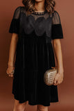 Velvet Sheer Mesh Lace Yoke Mini Dress | Zarnesh - ZarneshDresses/Mini Dresses