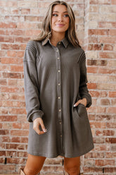 Waffle Knit Button Down Shirt Dress Pockets | Zarnesh