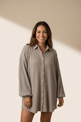Waffle Knit Tunic Button Down Mini Dress | Zarnesh
