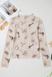Western Sheer Mesh Mock Neck Long Sleeve Top | Zarnesh