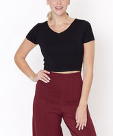 Women Bamboo Double Front V Neck Cap Sleeves Crop Top Zarnesh
