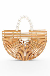Women Bamboo Wooden Beads Pearl Handles Clutch Bag | Zarnesh