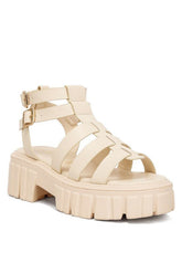 Women Dewey Recycled Faux Leather Block Heel Gladiators | Zarnesh