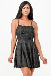 Women Flattering Fit Sparkling Spaghetti Strap Cocktail Dress Zarnesh