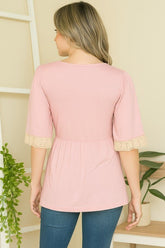 Women Front Wrap Lace Detailed Short Sleeve Tunic Top Zarnesh