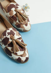 Women Moraug Cow Print Faux Suede Tassels Loafers | Zarnesh