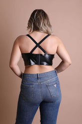 Women Plus Faux Leather Longline Bralette | Zarnesh
