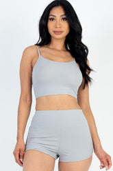 Women Spaghetti Strap Ribbed Top Biker Shorts Set | Zarnesh