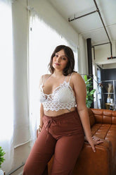 Women X Large Padded Crochet Lace Lined Longline Bralette Zarnesh