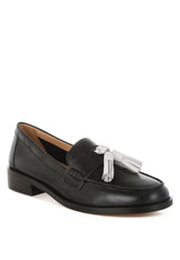 Women Yelena Genuine Leather Mock Stitch Tassel Loafers | Zarnesh