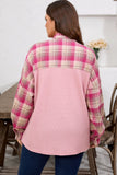 Women’s Plus Size Plaid Patchwork Waffle Patch Shirt Jacket | Zarnesh