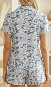 Women’s Abstract Camouflage Polo Collar Zip Top Shorts Set | Zarnesh