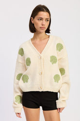 Women’s Applique V-Neck Knit Button Front Cardigan | Zarnesh