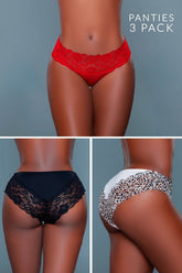 Women's Arlo Bikini Panty 3-Pack Lace Waistband | Zarnesh