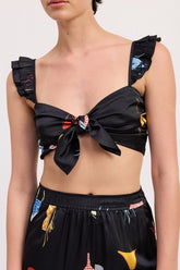 Women's Beach Mode Tie-Front Puff Sleeves Bralette Top | Zarnesh