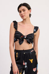 Women's Beach Mode Tie-Front Puff Sleeves Bralette Top | Zarnesh