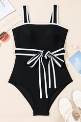 Women’s Belted Colorblock Contrast One-Piece Swimsuit | Zarnesh