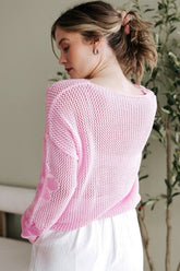 Women's Big Flower Hollow Knit Drop Shoulder Sweater | Zarnesh