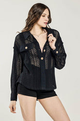 Women's Boho Cotton Crochet Lace Button-Down Shacket | Zarnesh