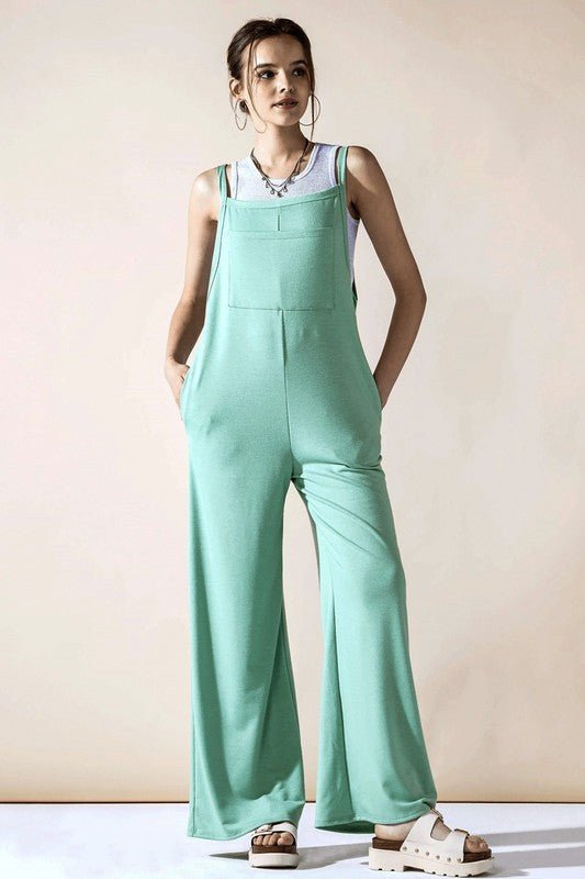 Women’s Boho Wide Leg Terry Overall Jumpsuits with Pocket | Zarnesh