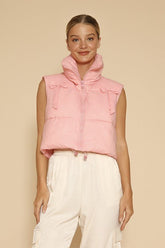 Women’s Bow Cropped Cut Zipper Front Puffer Vest | Zarnesh