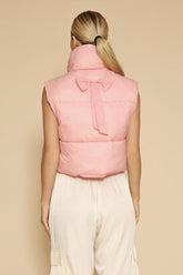 Women’s Bow Cropped Cut Zipper Front Puffer Vest | Zarnesh