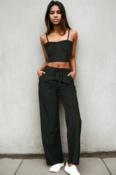 Women Soft Bustier Crop Cami Top Slant Pocket Straight Pants Zarnesh