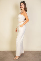 Women Soft Bustier Crop Cami Top Slant Pocket Straight Pants Zarnesh