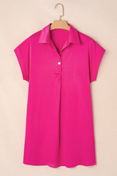 Women's Casual Solid Buttoned Collar Shift T-Shirt Mini Dress | Zarnesh